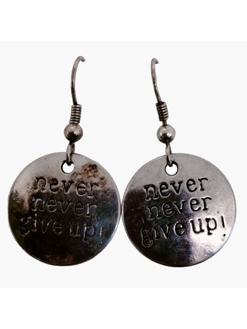 Never Never Give Up Earrings Inspiration Pendant Charm Motivation Graduation